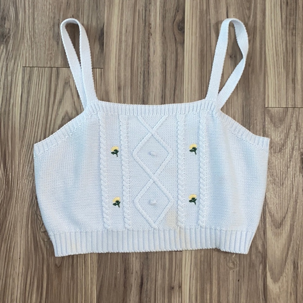Blue spring tank top and short sleeve sweater matching set